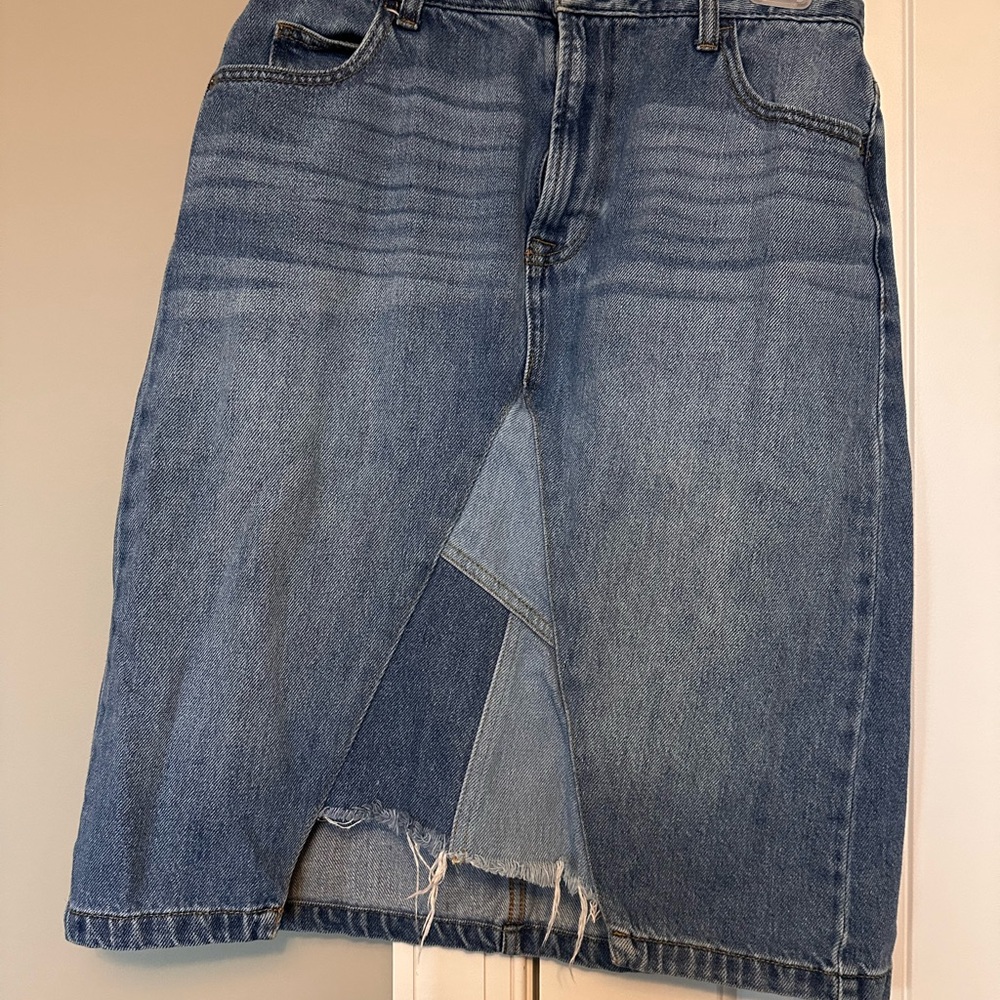 Denim Midi Skirt with Front Slit